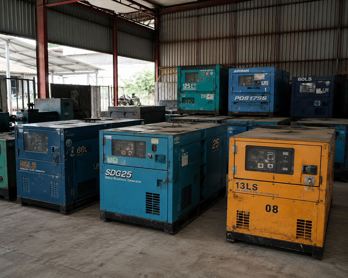 Jual alat produksi industri kompresor dan genset bekas